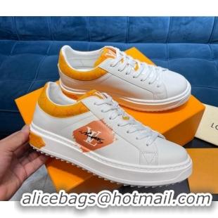 Inexpensive Louis Vuitton Time Out Leather Sneakers White/Yellow 0621055