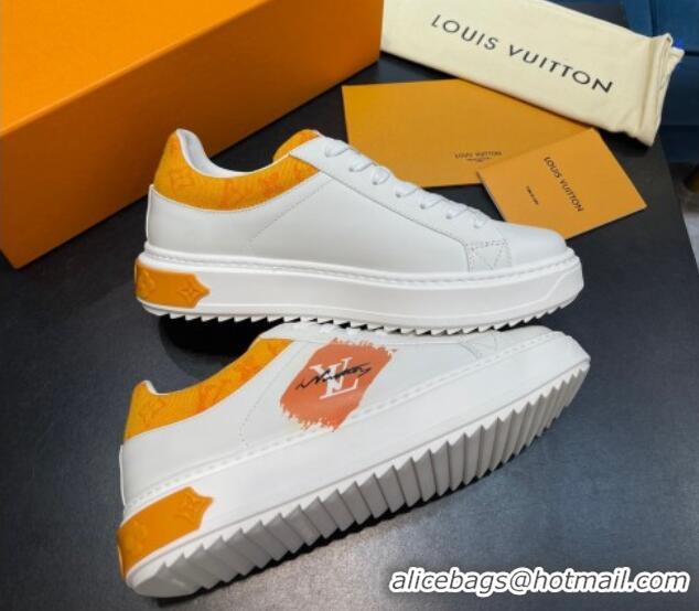 Inexpensive Louis Vuitton Time Out Leather Sneakers White/Yellow 0621055