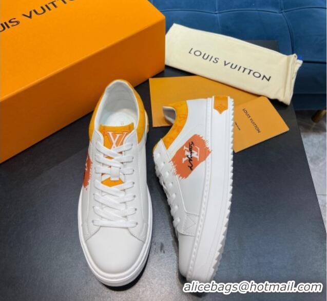 Inexpensive Louis Vuitton Time Out Leather Sneakers White/Yellow 0621055