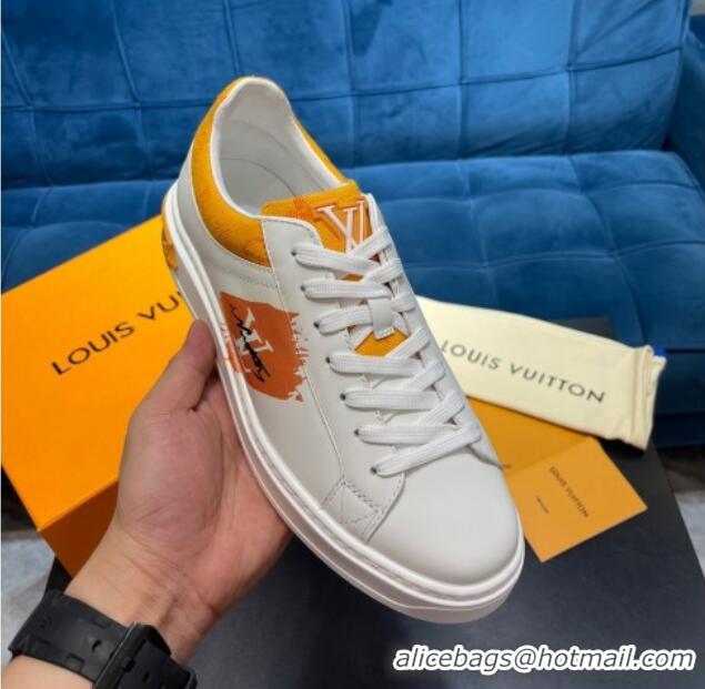 Inexpensive Louis Vuitton Time Out Leather Sneakers White/Yellow 0621055