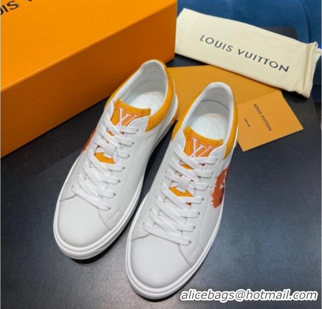 Inexpensive Louis Vuitton Time Out Leather Sneakers White/Yellow 0621055