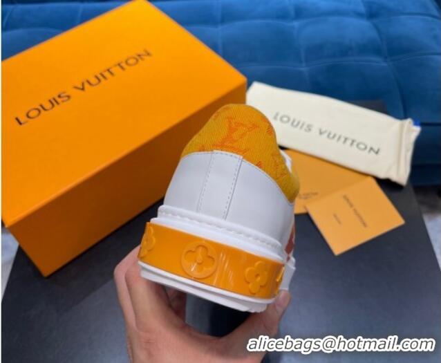 Inexpensive Louis Vuitton Time Out Leather Sneakers White/Yellow 0621055