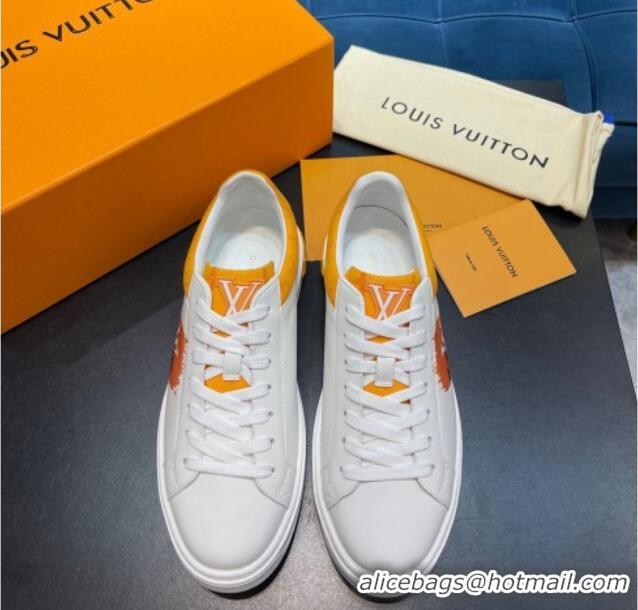 Inexpensive Louis Vuitton Time Out Leather Sneakers White/Yellow 0621055