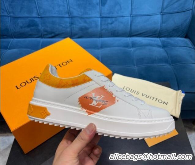 Inexpensive Louis Vuitton Time Out Leather Sneakers White/Yellow 0621055