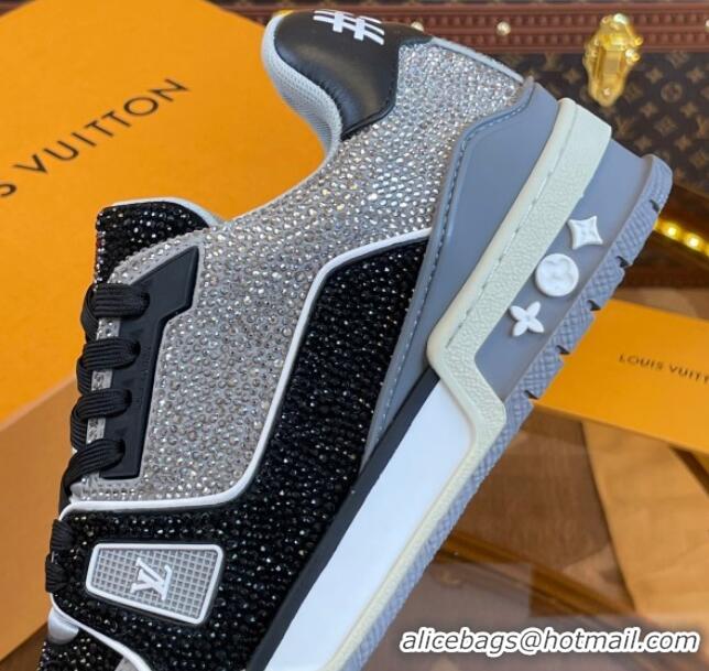 Top Quality Louis Vuitton Men's LV Trainer Crystal Sneakers Black 070429