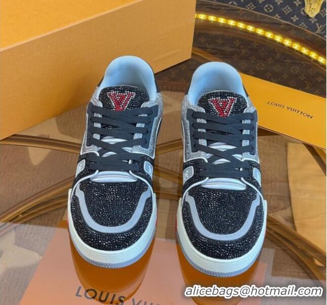 Top Quality Louis Vuitton Men's LV Trainer Crystal Sneakers Black 070429