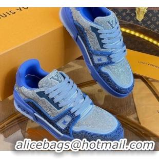 Duplicate Louis Vuitton Men's LV Trainer Crystal Sneakers Blue 070430