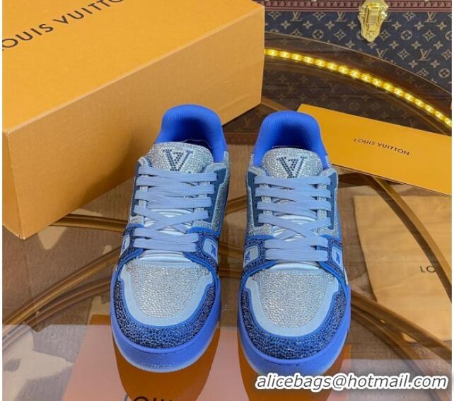 Duplicate Louis Vuitton Men's LV Trainer Crystal Sneakers Blue 070430