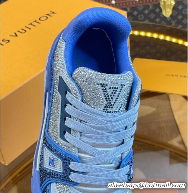 Duplicate Louis Vuitton Men's LV Trainer Crystal Sneakers Blue 070430