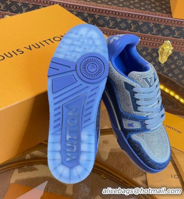 Duplicate Louis Vuitton Men's LV Trainer Crystal Sneakers Blue 070430