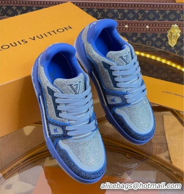 Duplicate Louis Vuitton Men's LV Trainer Crystal Sneakers Blue 070430