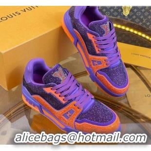 Super Quality Louis Vuitton Men's LV Trainer Crystal Sneakers Purple/Orange 070431