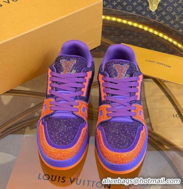 Super Quality Louis Vuitton Men's LV Trainer Crystal Sneakers Purple/Orange 070431