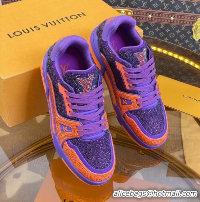 Super Quality Louis Vuitton Men's LV Trainer Crystal Sneakers Purple/Orange 070431