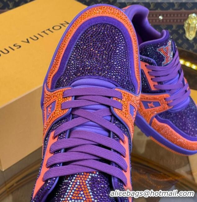 Super Quality Louis Vuitton Men's LV Trainer Crystal Sneakers Purple/Orange 070431