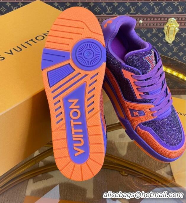 Super Quality Louis Vuitton Men's LV Trainer Crystal Sneakers Purple/Orange 070431