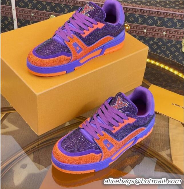 Super Quality Louis Vuitton Men's LV Trainer Crystal Sneakers Purple/Orange 070431