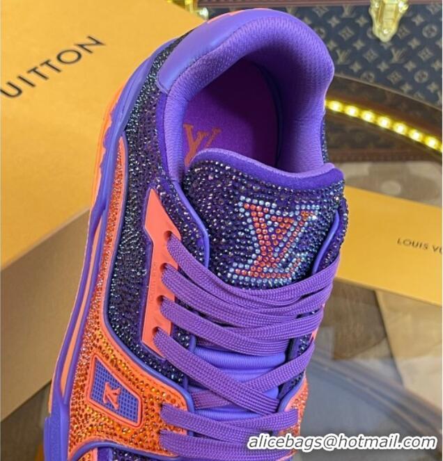 Super Quality Louis Vuitton Men's LV Trainer Crystal Sneakers Purple/Orange 070431