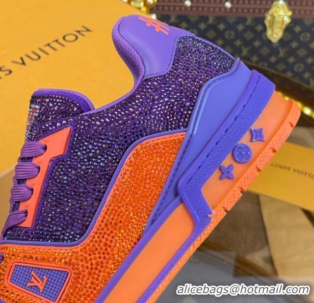 Super Quality Louis Vuitton Men's LV Trainer Crystal Sneakers Purple/Orange 070431