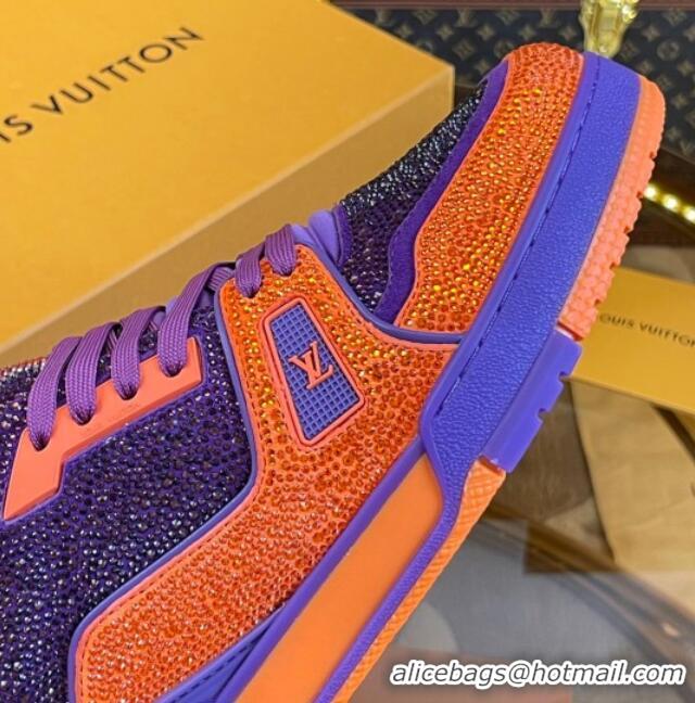 Super Quality Louis Vuitton Men's LV Trainer Crystal Sneakers Purple/Orange 070431