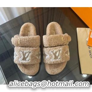 Affordable Price Louis Vuitton Paseo Shearling Flat Slide Sandals Camel Brown 071959