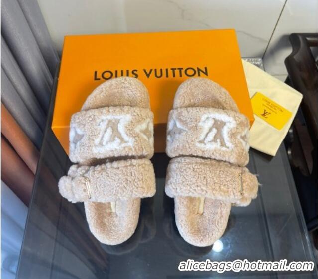 Affordable Price Louis Vuitton Paseo Shearling Flat Slide Sandals Camel Brown 071959