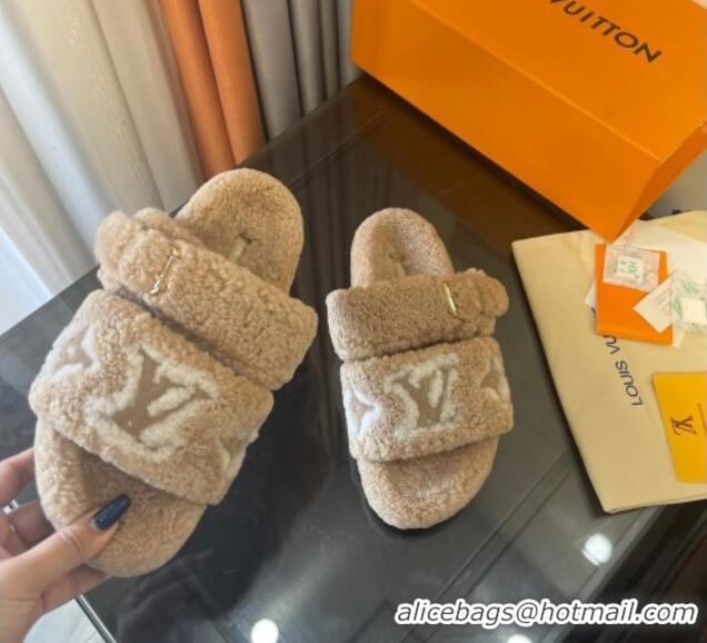 Affordable Price Louis Vuitton Paseo Shearling Flat Slide Sandals Camel Brown 071959