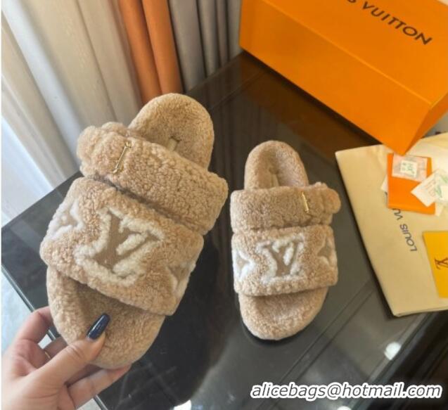 Affordable Price Louis Vuitton Paseo Shearling Flat Slide Sandals Camel Brown 071959