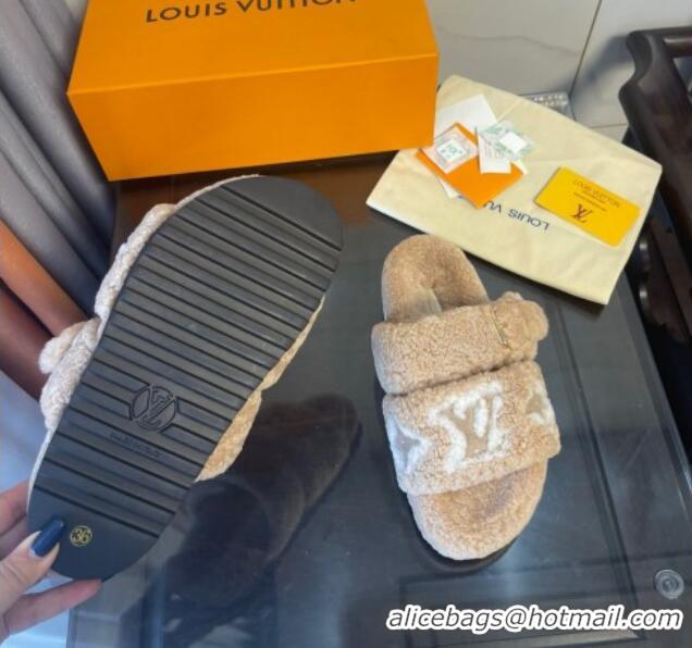 Affordable Price Louis Vuitton Paseo Shearling Flat Slide Sandals Camel Brown 071959