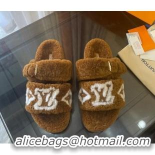 Duplicate Louis Vuitton Paseo Shearling Flat Slide Sandals Cognac Brown 071960