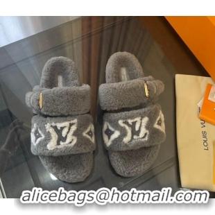 Good Product Louis Vuitton Paseo Shearling Flat Slide Sandals Grey 071962