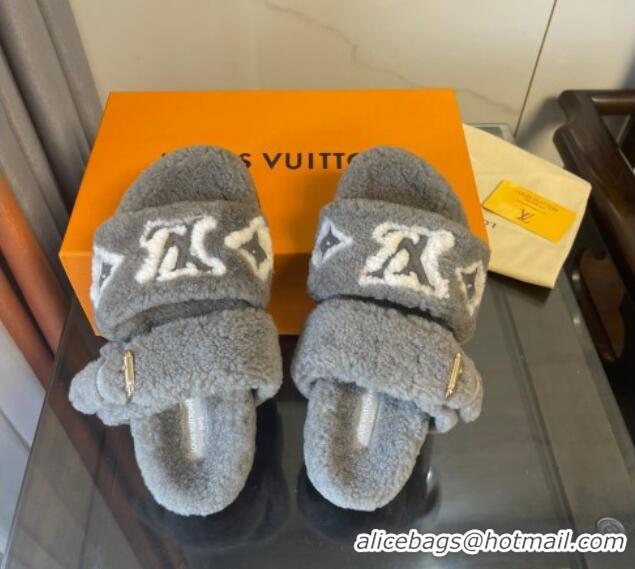 Good Product Louis Vuitton Paseo Shearling Flat Slide Sandals Grey 071962