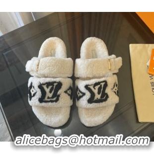 New Style Louis Vuitton Paseo Shearling Flat Slide Sandals White 071963