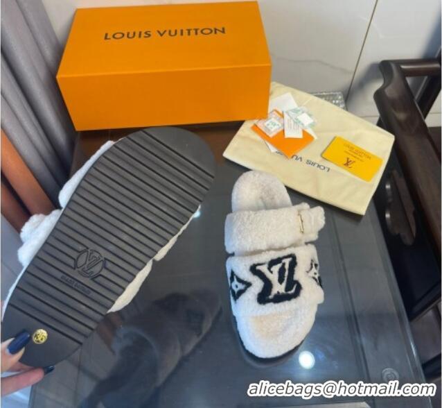 New Style Louis Vuitton Paseo Shearling Flat Slide Sandals White 071963