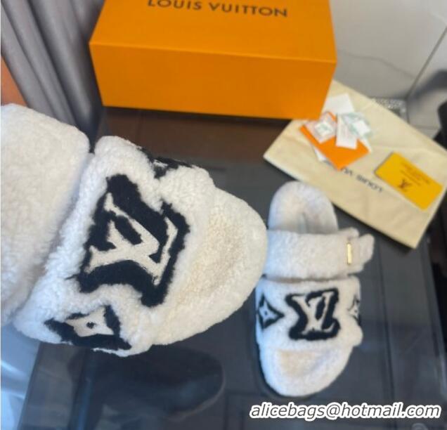 New Style Louis Vuitton Paseo Shearling Flat Slide Sandals White 071963