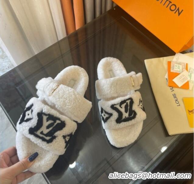 New Style Louis Vuitton Paseo Shearling Flat Slide Sandals White 071963