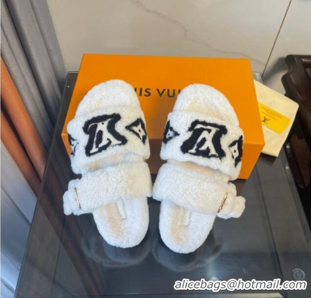 New Style Louis Vuitton Paseo Shearling Flat Slide Sandals White 071963