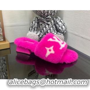 Top Quality Louis Vuitton Magnetic Shearling Heel Slide Sandals 3.5cm Fuchsia Pink 071964