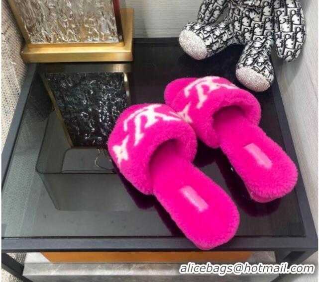 Top Quality Louis Vuitton Magnetic Shearling Heel Slide Sandals 3.5cm Fuchsia Pink 071964