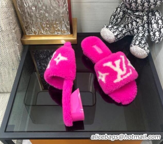 Top Quality Louis Vuitton Magnetic Shearling Heel Slide Sandals 3.5cm Fuchsia Pink 071964