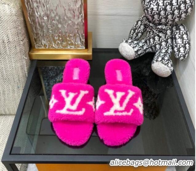 Top Quality Louis Vuitton Magnetic Shearling Heel Slide Sandals 3.5cm Fuchsia Pink 071964