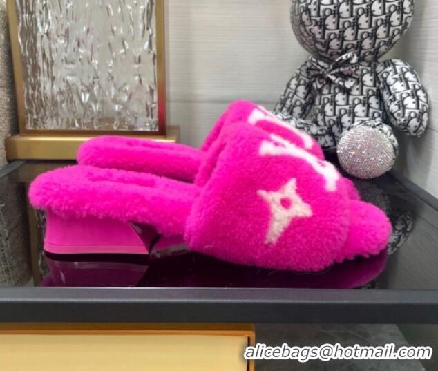 Top Quality Louis Vuitton Magnetic Shearling Heel Slide Sandals 3.5cm Fuchsia Pink 071964