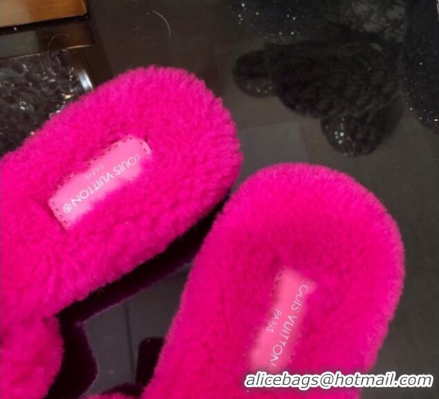 Top Quality Louis Vuitton Magnetic Shearling Heel Slide Sandals 3.5cm Fuchsia Pink 071964