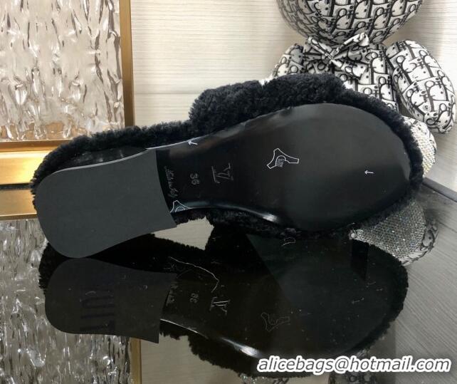 Perfect Louis Vuitton Magnetic Shearling Heel Slide Sandals 3.5cm Black 071965