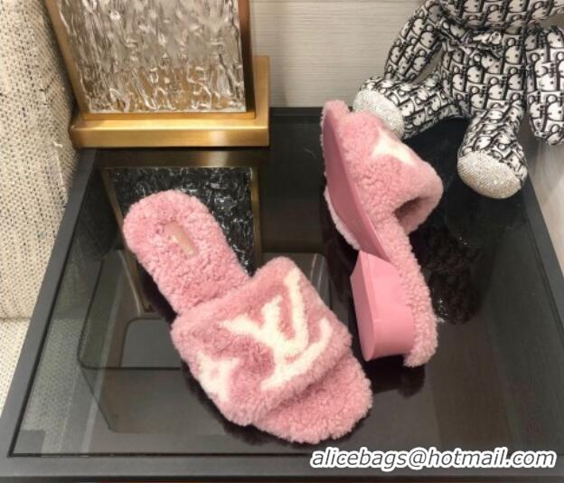 AAAAA Louis Vuitton Magnetic Shearling Heel Slide Sandals 3.5cm Rose Pink 071966