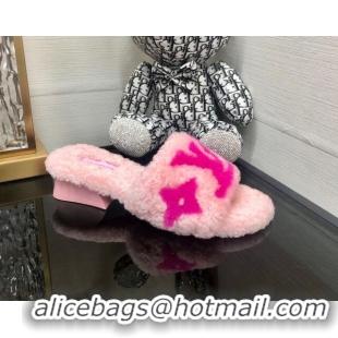 Low Price Louis Vuitton Magnetic Shearling Heel Slide Sandals 3.5cm Light Pink 071968