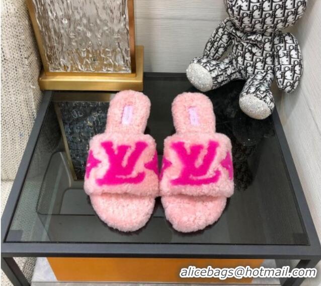 Low Price Louis Vuitton Magnetic Shearling Heel Slide Sandals 3.5cm Light Pink 071968