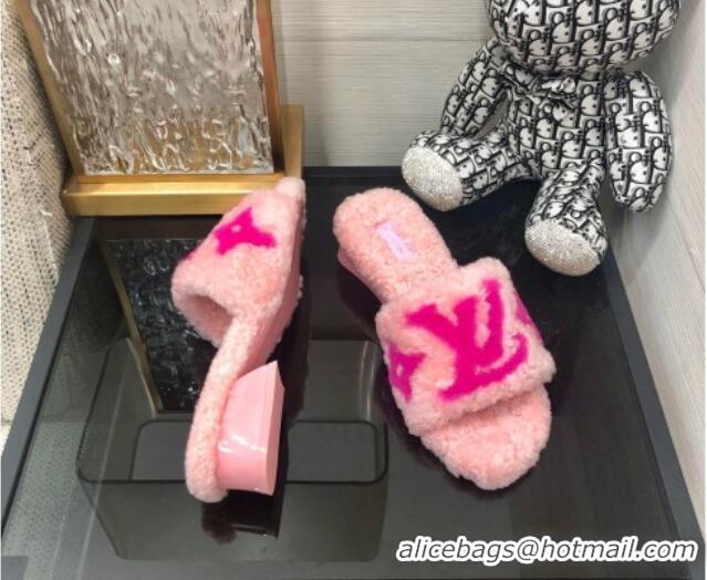 Low Price Louis Vuitton Magnetic Shearling Heel Slide Sandals 3.5cm Light Pink 071968