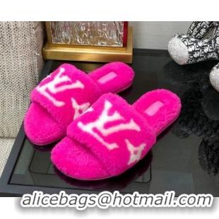 Super Quality Louis Vuitton Magnetic Shearling Flat Slide Sandals Fuchsia Pink 071969