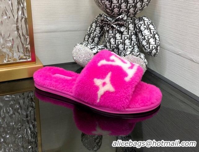 Super Quality Louis Vuitton Magnetic Shearling Flat Slide Sandals Fuchsia Pink 071969